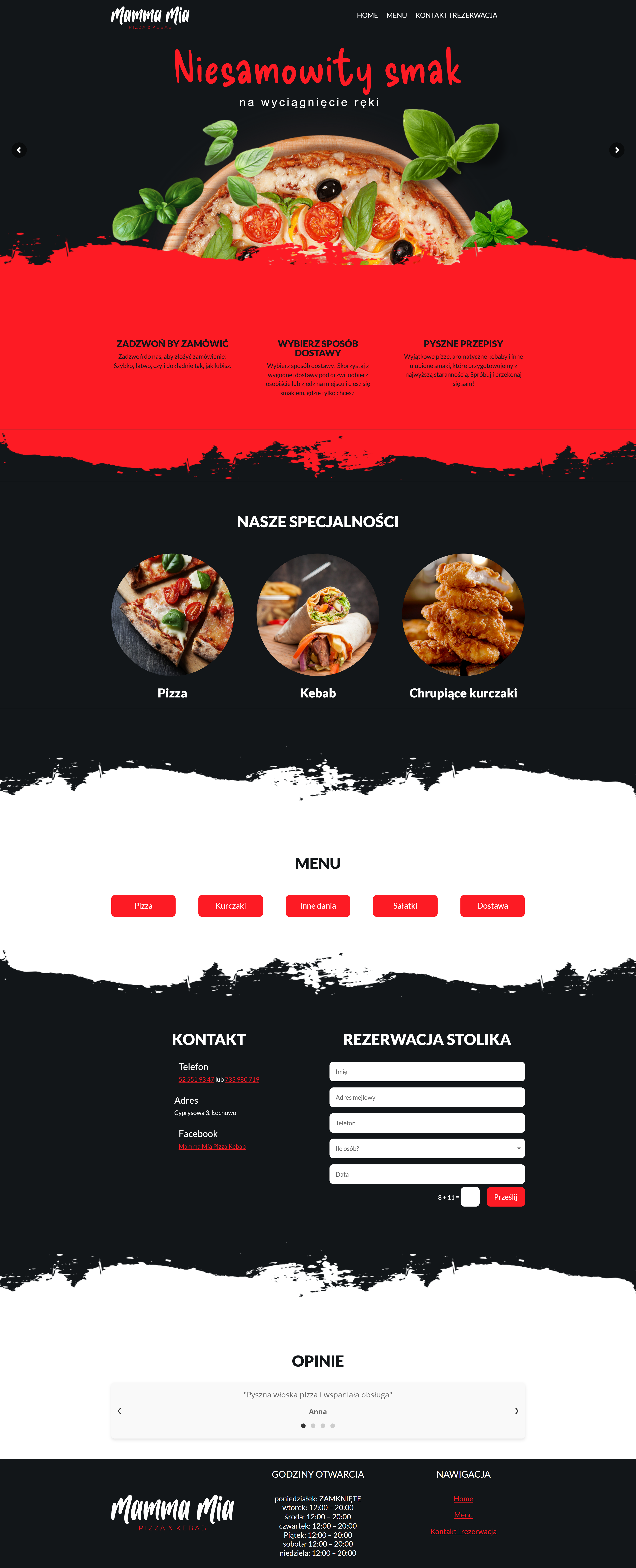 Portfolio – strona internetowa pizzerii Pizza Mamma Mia